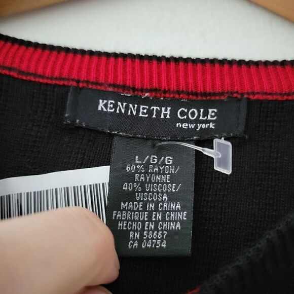 Kenneth Cole Short Sleeve Sweater Tee L Black - Picture 2 of 5
